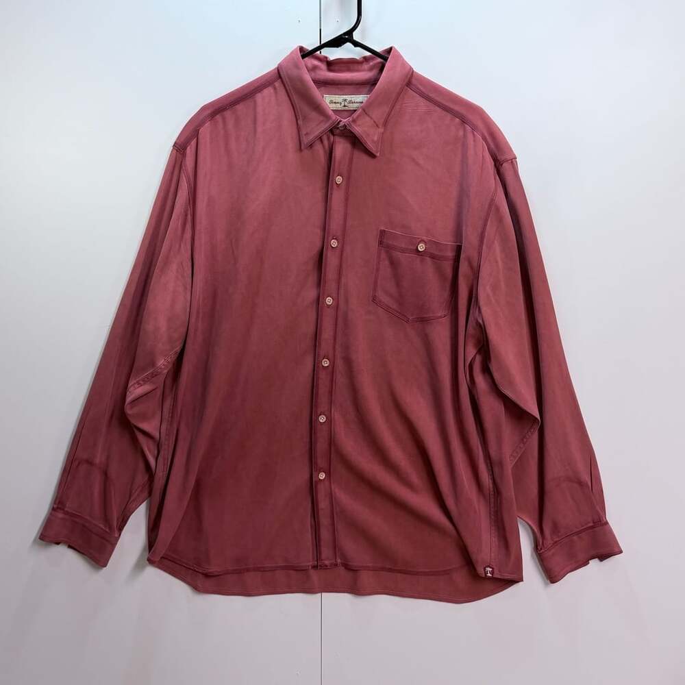 Tommy Bahama 100% Silk Herringbone Long Sleeve Shirt